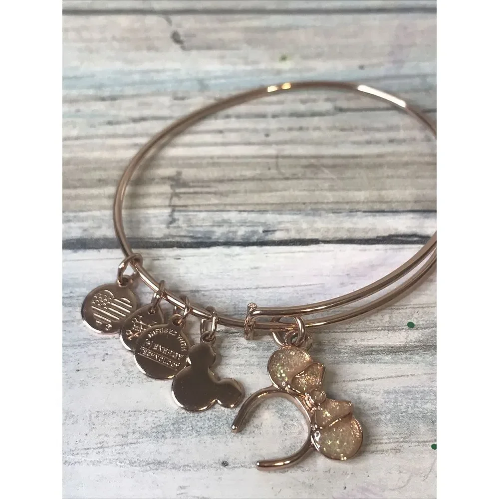 Alex and Ani Disney Dangle Minnie Mouse Ears Rose Gold Tone Bracelet 2024‎ NWOT